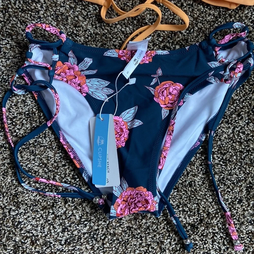 Cupshe Orange & Navy Floral Two-Piece Set, NWT